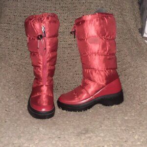 OLANG-Spike Winter Boots-Red Puffer/Leather-Mid-Calf-Sz 38-Excellent